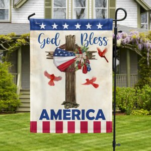 Christian Cross American Wreath God Bless America Flag MLN3278F