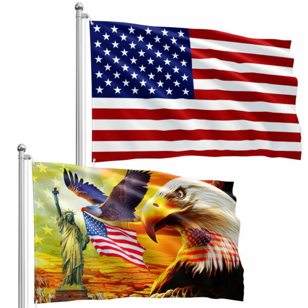FLAGWIX Combo Pack: USA American Flag & Patriotic Eagle Flag 3x5 Ft 3-Day Shipping