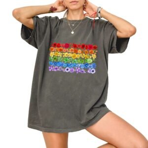 LGBT Shirts, Pride Month, American Rainbow Flower LGBT Comfort Colors T-Shirt TPT1946TS