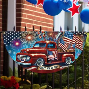 Happy 4th Of July Red Pickup Truck Non-Pleated Fan Flag TQN3284FL
