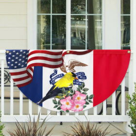 Iowa State Eastern Goldfinch Bird and Wild Rose Flower Non-Pleated Fan Flag MLN3445FL