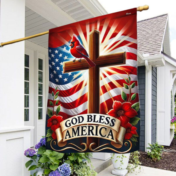 Cardinal Christian Cross God Bless America Flag MLN3455F