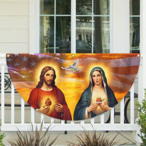 Sacred Heart of Jesus And Mary American Non-Pleated Fan Flag TQN3407FL