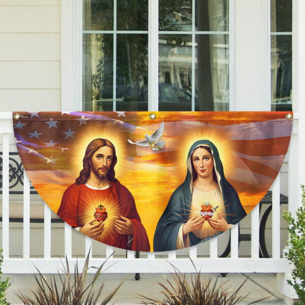 Sacred Heart of Jesus And Mary American Non-Pleated Fan Flag TQN3407FL