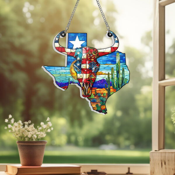 Texas America Map with Skull Cow Acrylic Hanging Sign VTM297HS