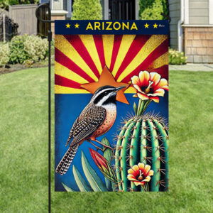 Arizona Cactus Wren and Saguaro Cactus Blossom Flag MLN3478F