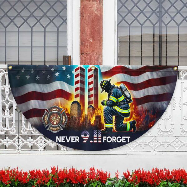 Patriot Day 911 Never Forget Firefighter Twin Tower American Non-Pleated Fan Flag MLN3334FL