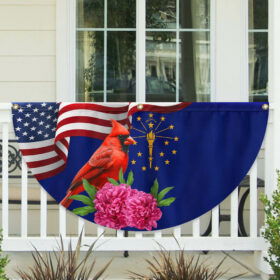 Indiana State Cardinal and Peony Flower Non-Pleated Fan Flag MLN3442FL