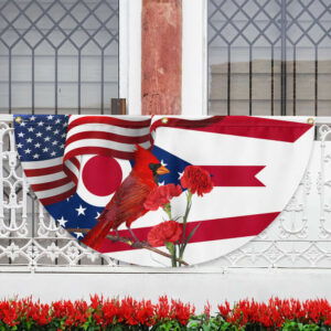 Ohio State Cardinal and Scarlet Carnation Flower Non-Pleated Fan Flag MLN3444FL
