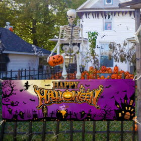 Happy Halloween Spooky Pumpkin Witch Haunted House Fence Banner TQN3557FB