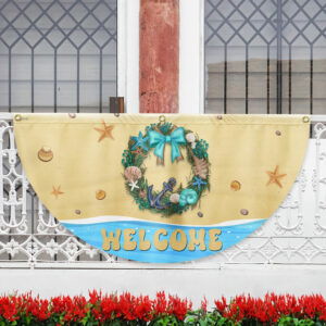 Welcome Summer Flag Coastal Beach Wreath Non-Pleated Fan Flag TQN1502FL