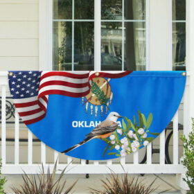 Oklahoma State Scissor-tailed Flycatcher Bird and Mistletoe Flower Non-Pleated Fan Flag MLN3446FL