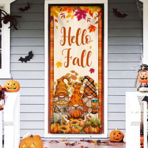 Hello Fall Colorful Gnomes Pumpkin Thanksgiving Door Cover MLN3606D