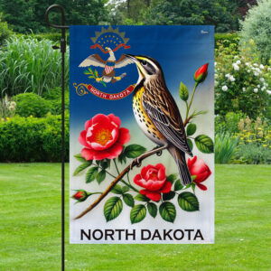 North Dakota Meadowlark Bird and Prairie Rose Flower Flag MLN3484F