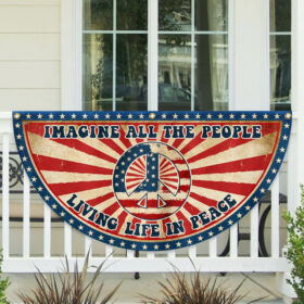 Hippie Peace Imagine All The People Living Life In Peace Non-Pleated Fan Flag TQN3508FL