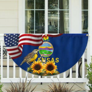 Kansas State Sunflower and Meadowlark Bird Non-Pleated Fan Flag MLN3594FL