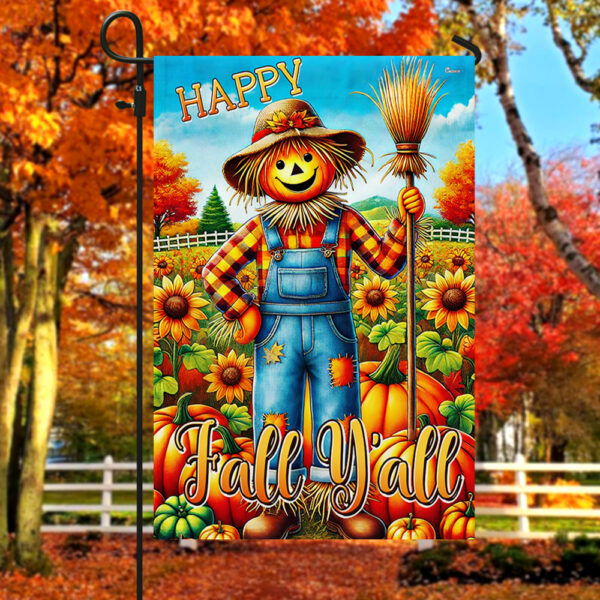 Scarecrow Harvest Pumpkins Happy Fall Flag MLN3611F