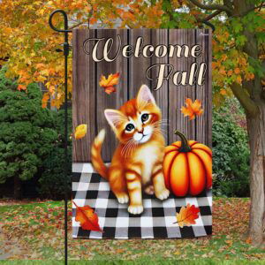 Welcome Fall Cat Pumpkin Autumn Thanksgiving Flag MLN3426F