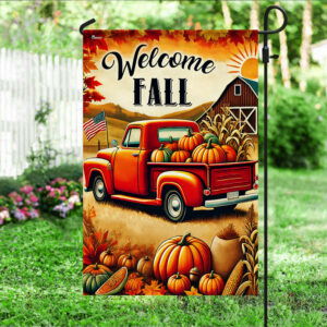 Fall Truck Welcome Fall Pumpkins Harvest Thanksgiving Flag MLN3658F