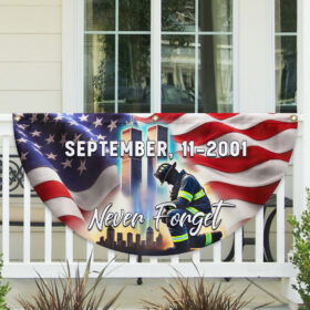 Never Forget 11th September Patriot Day 911 Kneeling Firefighter Non-Pleated Fan Flag MLN3468FL