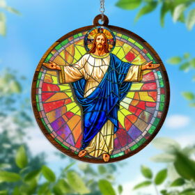 Jesus with Open Arms Stained Glass Window Hanging Suncatcher VTM397WH