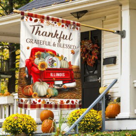 Illinois State Thankful Grateful And Blessed Pumpkins Thanksgiving Fall Illinois Flag TPT2167Fv1