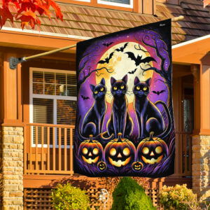 Three Black Cats Halloween Flag MLN3893F