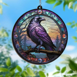 Raven Stained Glass Gothic Crow Window Hanging Suncatchers TPT2189WH