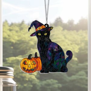 Halloween Black Cat Witch Pumpkin Acrylic Hanging Sign TQN3730HS