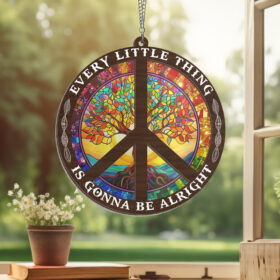 Hippie Peace Sign Tree Of Life, Every Little Thing Alright Hippie Window Hanging Suncatcher TPT2047WH