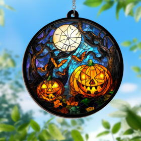 Halloween Spooky Stained Glass Window Hanging Suncatcher TQN3704WH