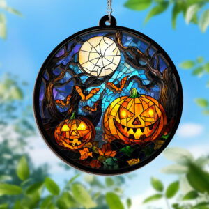 Halloween Spooky Stained Glass Window Hanging Suncatcher TQN3704WH