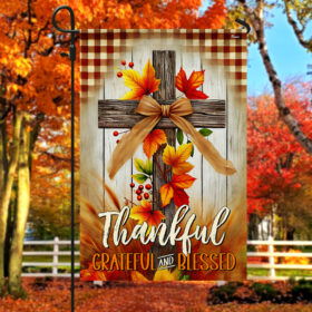 Fall Cross Thankful Grateful And Blessed Thanksgiving Halloween Flag MLN3880F