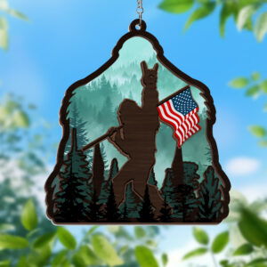 Bigfoot Sasquatch Rock On American Bigfoot Window Hanging Suncatcher TPT2085WH