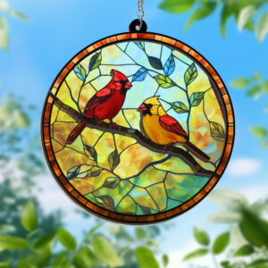 Cardinal Stained Glass Window Hanging Suncatcher PN267WH24