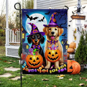 Dachshund and Golden Retriever Dog Halloween Flag MLN3875F