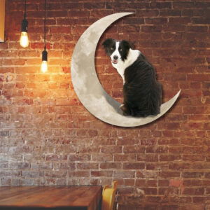 Border Collie Dog On The Moon Hanging Metal Sign QNK879MSv11a