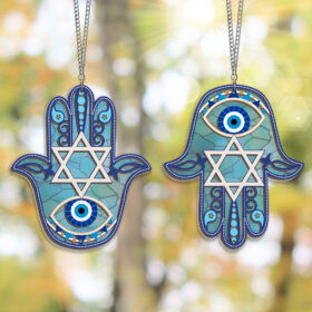 Hamsa Hand Hanukkah Decor Stained Glass Window Hanging Suncatcher QTR888WH