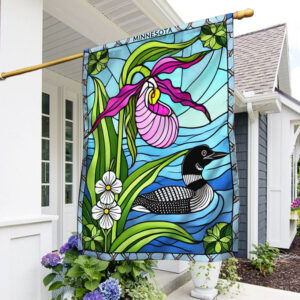 Minnesota State Lady's Slipper Flower and Loon Flag TQN3668F