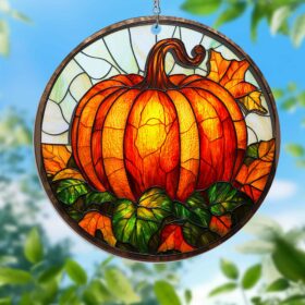 Fall Pumpkin Stained Glass Window Hanging Suncatcher TQN3712WH