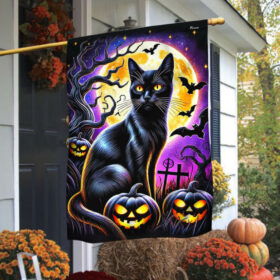 Black Cat Halloween Flag MLN3782F