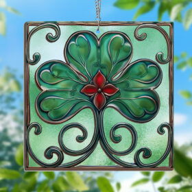 Irish Shamrock Stained Glass Window Hanging Suncatcher MLN3825WH