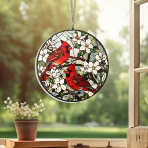 Cardinals Stained Glass Suncatcher Acrylic Hanging Sign TPT2096LTH