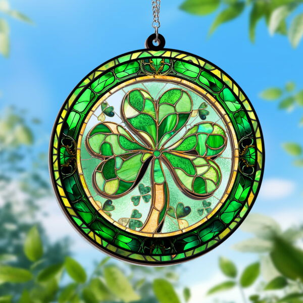 Shamrock Irish Stained Glass Window Hanging Suncatcher MLN3817WH