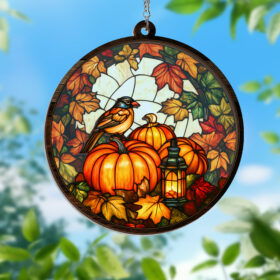 Charming Pumpkin, Fall Pumpkin Lantern Decor Window Hanging Suncatcher HTT359WH