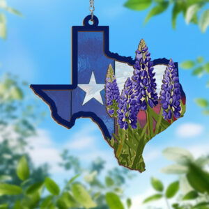 Texas Bluebonnet Stained Glass Window Hanging Suncatcher VTM385WH