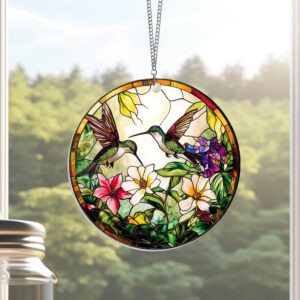 Hummingbirds Stained Glass Suncatcher Acrylic Hanging Sign TPT2120AS