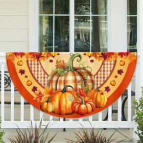 Fall Flag Pumpkin Thanksgiving Non-Pleated Fan Flag TQN3601FL