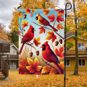 Cardinal Fall Autumn Leaves Welcome Fall Flag MLN3685F