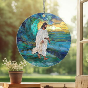 Jesus Walks on Water Stained Glass Window Hanging Suncatcher MLN3857WH